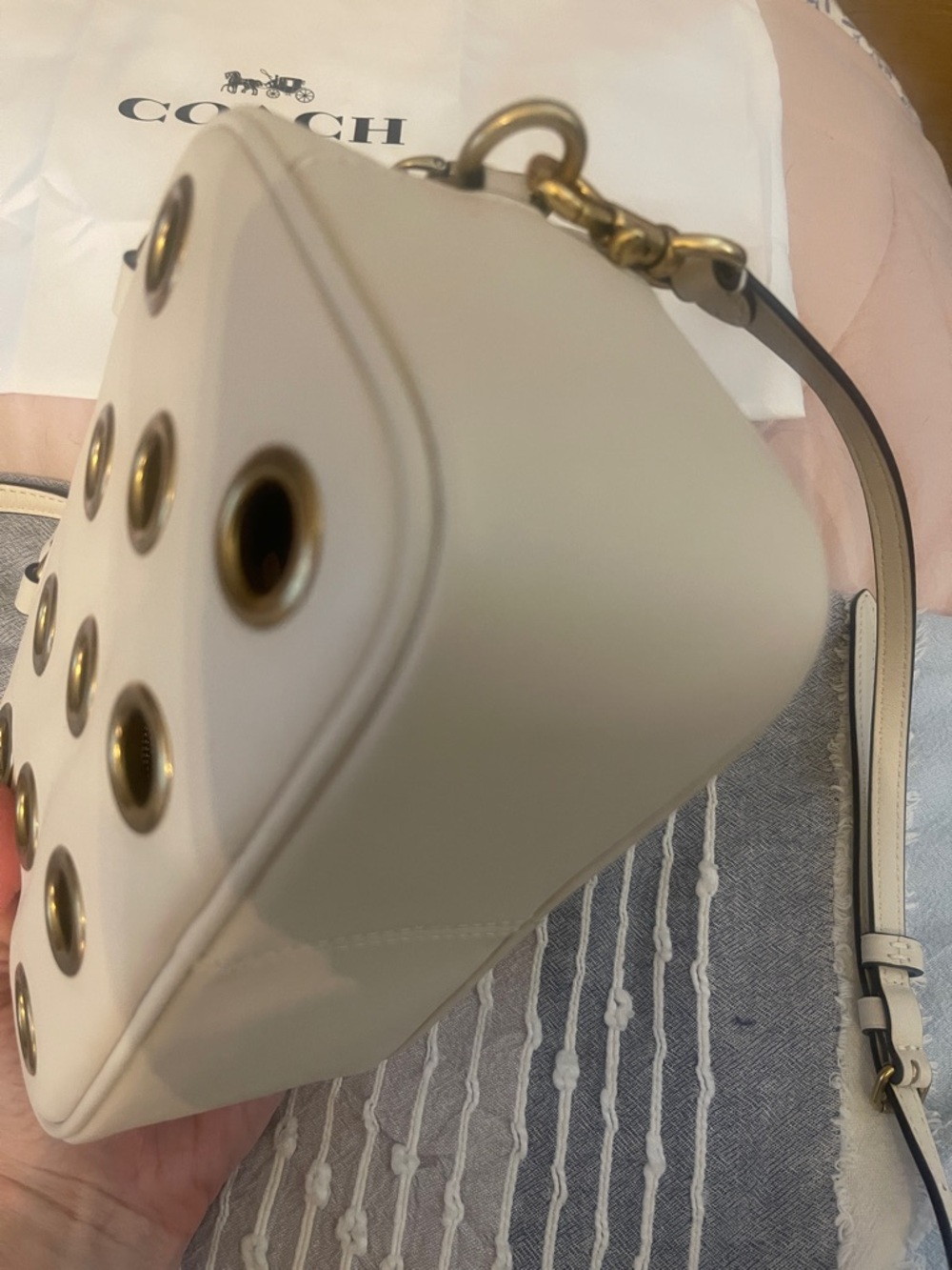 Coach Cream Leather Satchel mini  with Gold Grommets - Picture 13 of 16